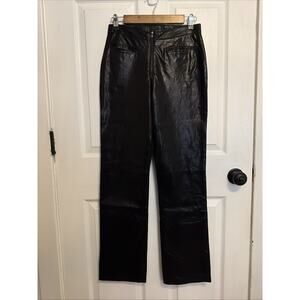 VTG Cache Y2K Black Leather Pants Snake Texture Size 4 Straight Leg Zipper Front